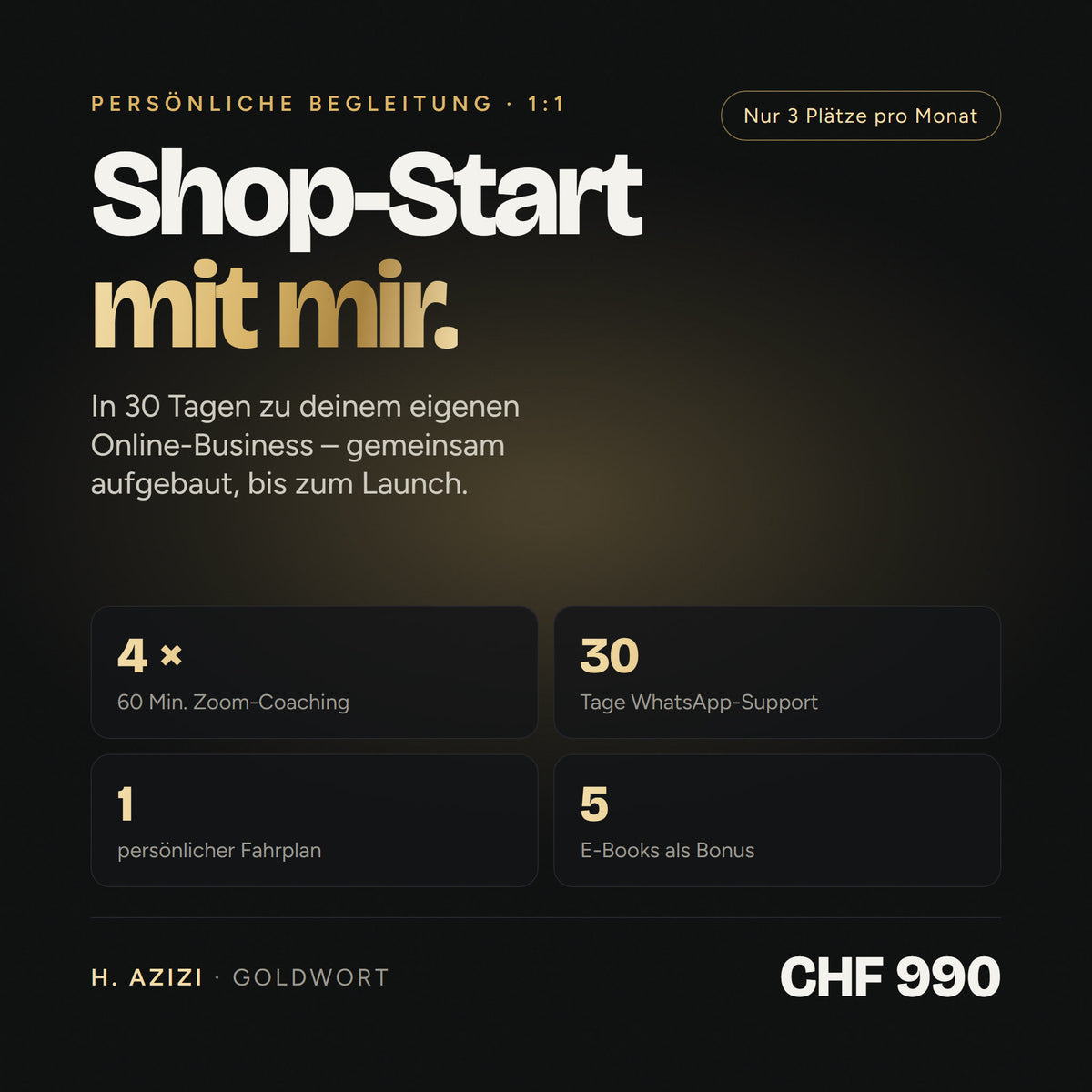 Shop-Start 1:1 – persönliches Coaching mit H. Azizi, CHF 990